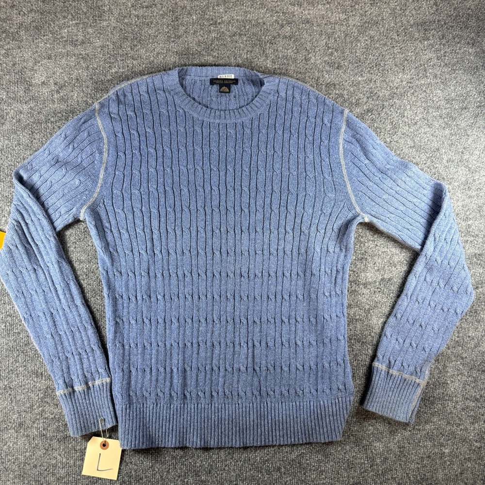 Banana Republic Sweater Mens Large Blue Cashmere Blend Cable Knit Long Sleeve